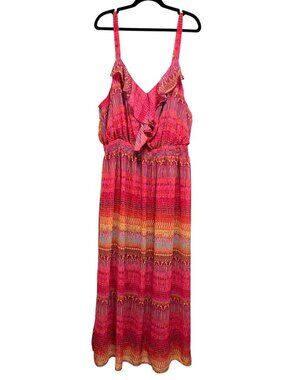 Faded Glory Womens Plus Size 4X Sleeveless Multicolor Maxi Dress With Ruffle